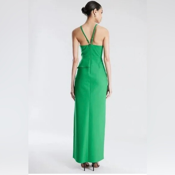 BCBGMAXAZRIA Daphne Peplum Crepe Evening Gown Malachite Green Womens Size 6 - Picture 3 of 9